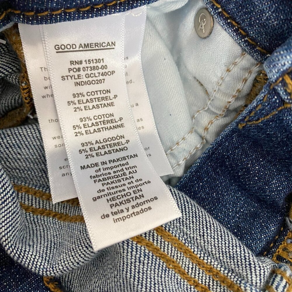 Good American Good Classic Straight Distressed Jeans Size 4/ 27 Dark Wash - Picture 8 of 8